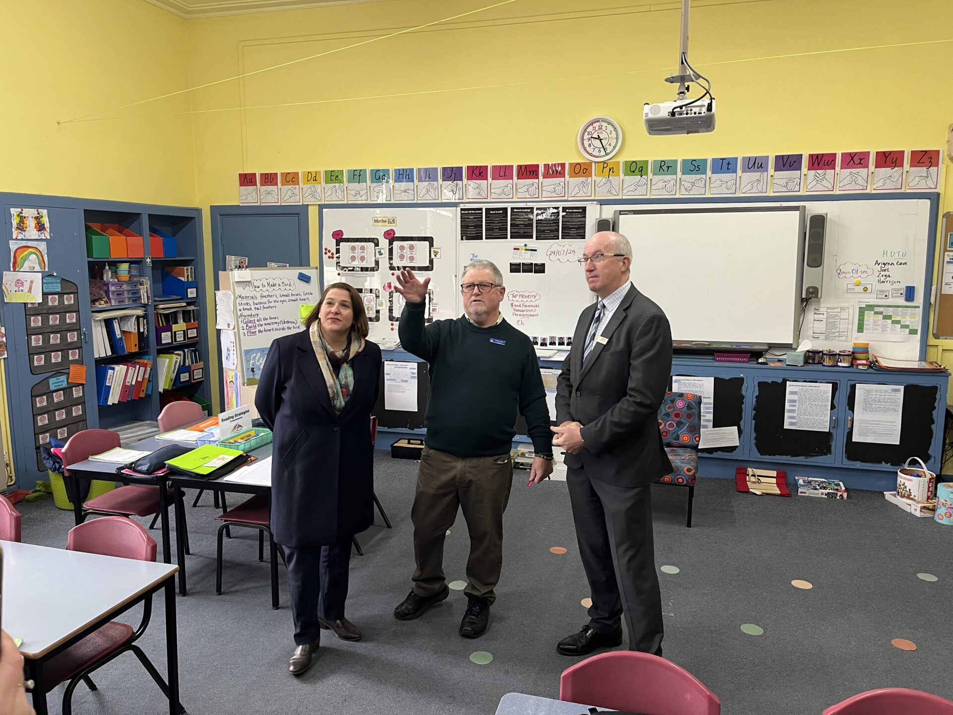 Tom Sexton joined Juliana Addison MP for Wendouree and Acting Principal
Anthony Clifford at Our Lady Help of Christians School (OLHC), Wendouree for the announcement of
the funding today.