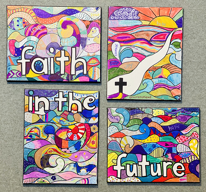 Artwork created by year 5/6 students from Siena Catholic Primary School, Lucas; St Patrick's Parish Primary School, Ballarat; and St Thomas More School, Alfredton