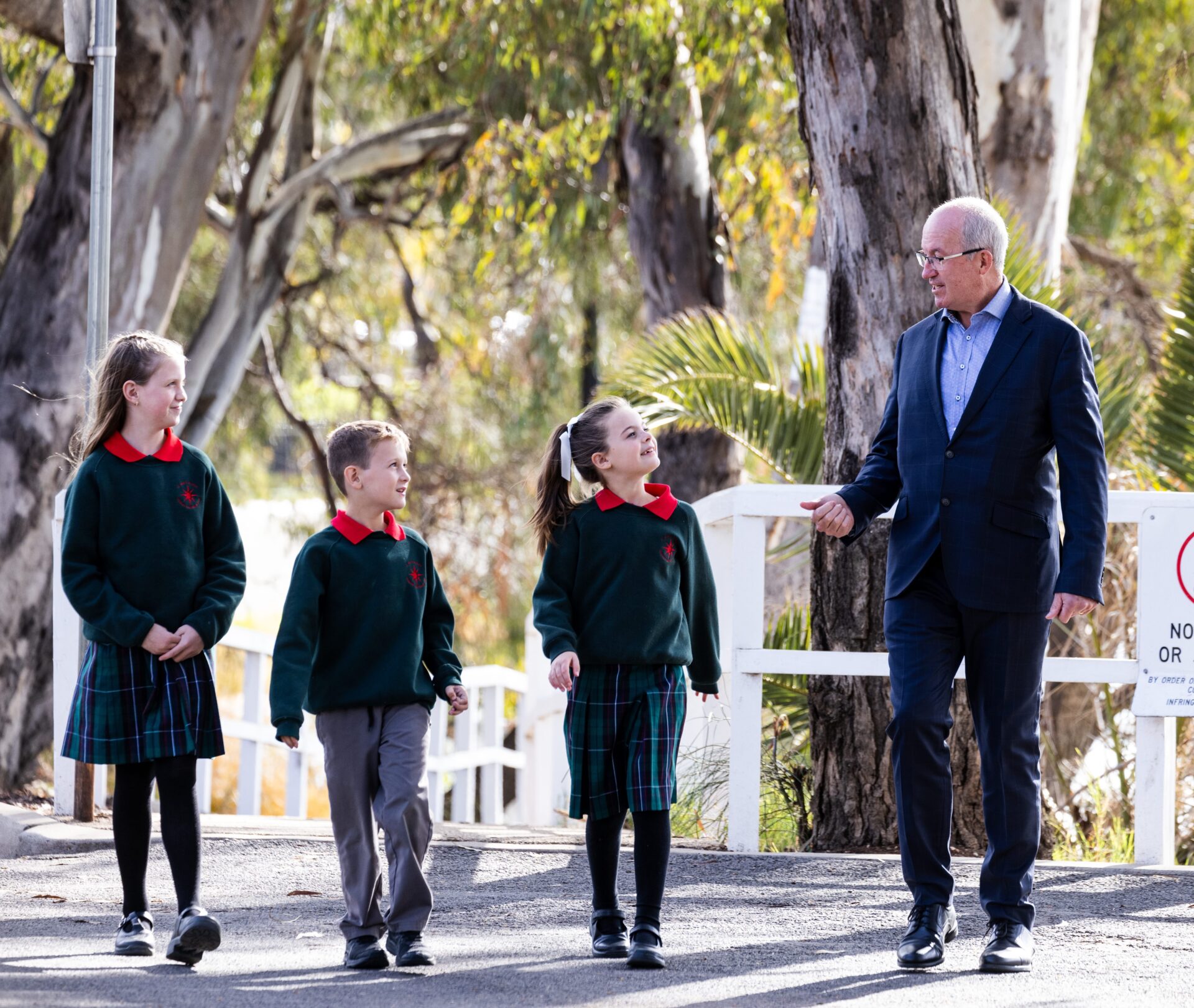 Tom Sexton with students from St Paul's Primary School, Mildura, on the Murray River, which forms the northern boundary of the Diocese of Ballarat.