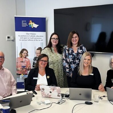 Tom Sexton (Executive Director, Catholic Education Ballarat), Neville Bertalli (Bertalli Family Foundation), Professor Joanna Barbousas (Dean, School of Education, La Trobe University), Emma Rutherford (DOBCEL FLARE Literacy Improvement, Project Lead), Holly Southwell (DOBCEL FLARE Literacy Improvement Executive), Breeanna Wade (DOBCEL FLARE Literacy Improvement Executive), Professor Pamela Snow (Professor of Cognitive Psychology, School of Education, La Trobe University), Professor Tanya Serry (Professor of Literacy, School of Education, La Trobe University